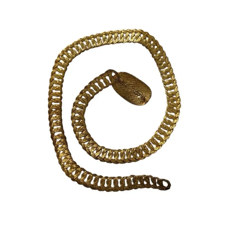 Faux Gold Lame’ 23” Braided Woven Wire Adjustable Belt Vintage Fashion Skinny